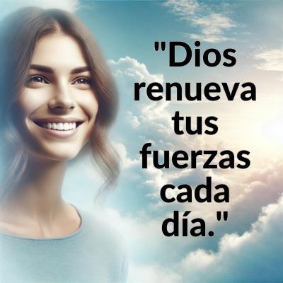 imagen con frase positiva de dios. dios renueva tus fuerzas cada dia